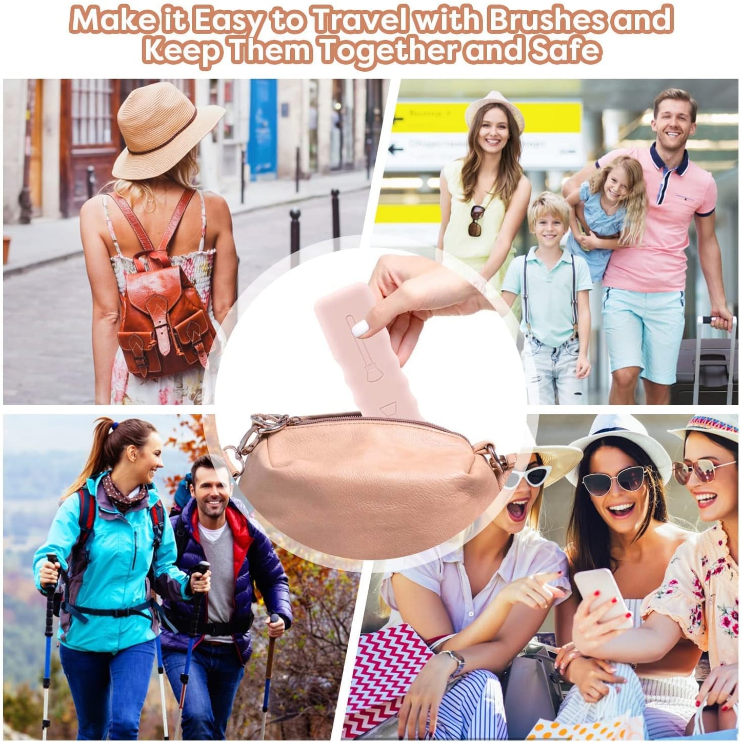 Travel Makeup Brush Holder,Silicone Makeup Brush Case Bag Soft Cute Portable Cosmetic Brushes Holders,Waterproof Makeup Brushes Organizer (Light Brown)