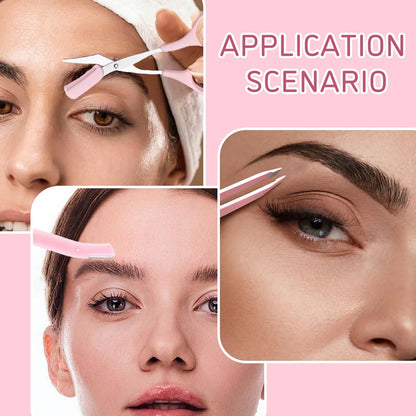 Professional Eyebrow Grooming Kit Eye Brow Scissors with Comb Razor Tweezers for Perfect Shaping Face Hair Removal Tool Men and Women(3Pcs Pink)