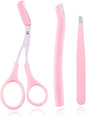 Professional Eyebrow Grooming Kit Eye Brow Scissors with Comb Razor Tweezers for Perfect Shaping Face Hair Removal Tool Men and Women(3Pcs Pink)
