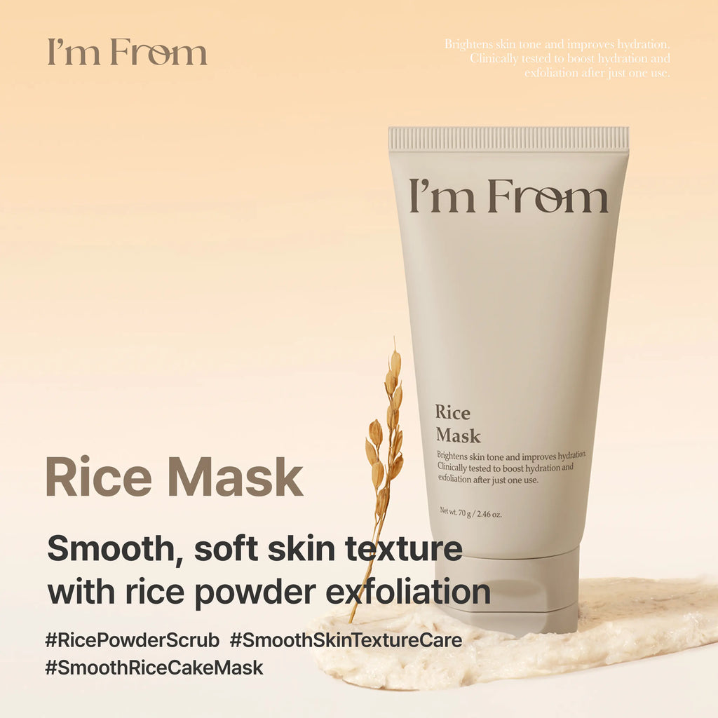I'M from Rice Mask, Gentle Exfoliating & Hydrating Wash-Off Face Mask with Rice Powder for Glass Skin, Suitable for Sensitive Skin, 2.37 Fl Oz, Exfoliate, Organic, Moisture, Nourishing, Hypoallergenic Face Scrubs & Peels, Single Item