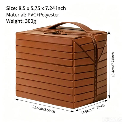 WUBYHIT Travel Makeup Bag, Large Capacity Fold down Cosmetic Bag for Women, Waterproof PVC Leather, Pull Open Toiletry Bag with Compartments, for Skincare, Brushes & Travel Essentials