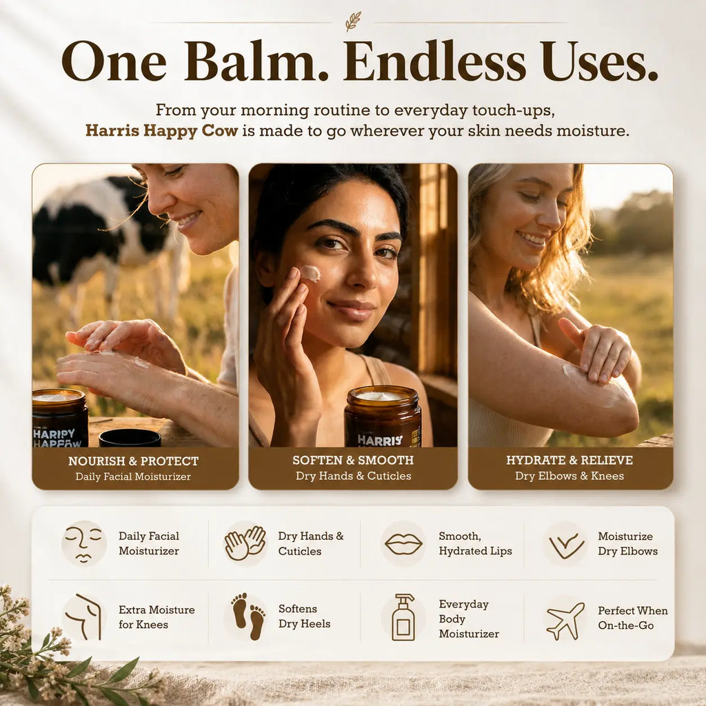 Harris Happy Cow Manuka Honey Grass-Fed Beef Tallow Moisturizer | Deep Hydration for Dry Skin | Made with Manuka Honey Extract | Handcrafted in Idaho | 2Oz