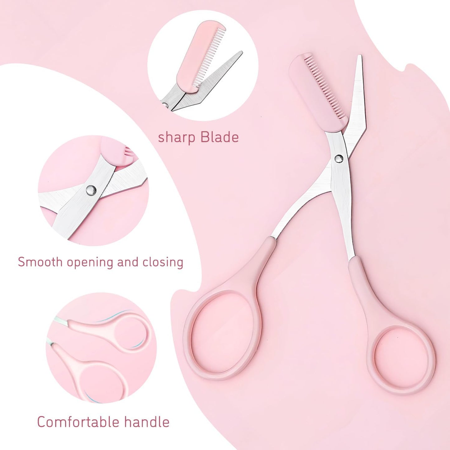 Professional Eyebrow Grooming Kit Eye Brow Scissors with Comb Razor Tweezers for Perfect Shaping Face Hair Removal Tool Men and Women(3Pcs Pink)