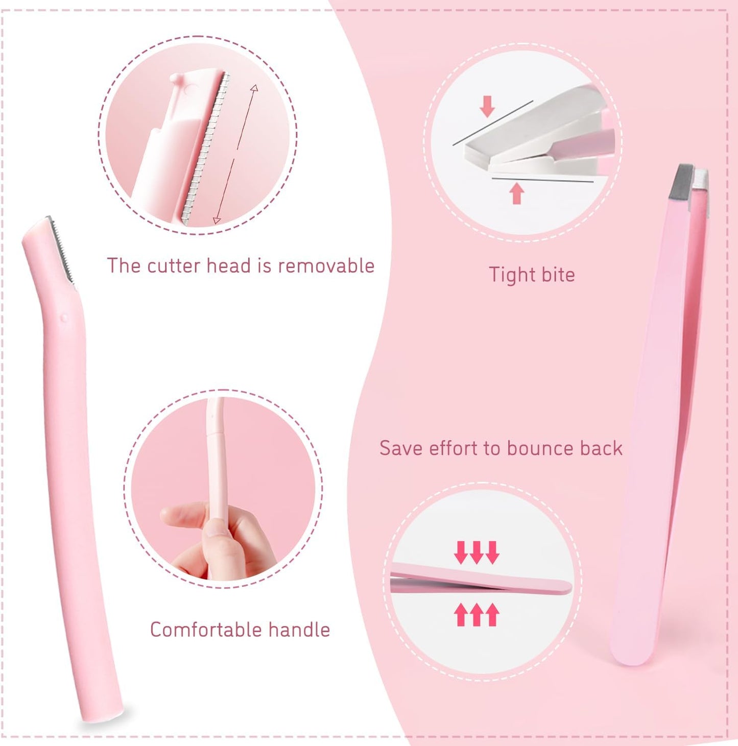 Professional Eyebrow Grooming Kit Eye Brow Scissors with Comb Razor Tweezers for Perfect Shaping Face Hair Removal Tool Men and Women(3Pcs Pink)