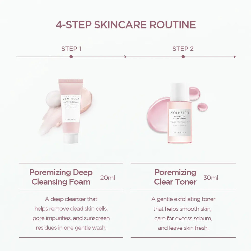 [SKIN1004 Official Shop] Madagascar Centella Poremizing Travel Kit - Pore Care 4-Step Kit, Cleansing Foam, Clear Toner, Fresh Ampoule, Light Gel Cream