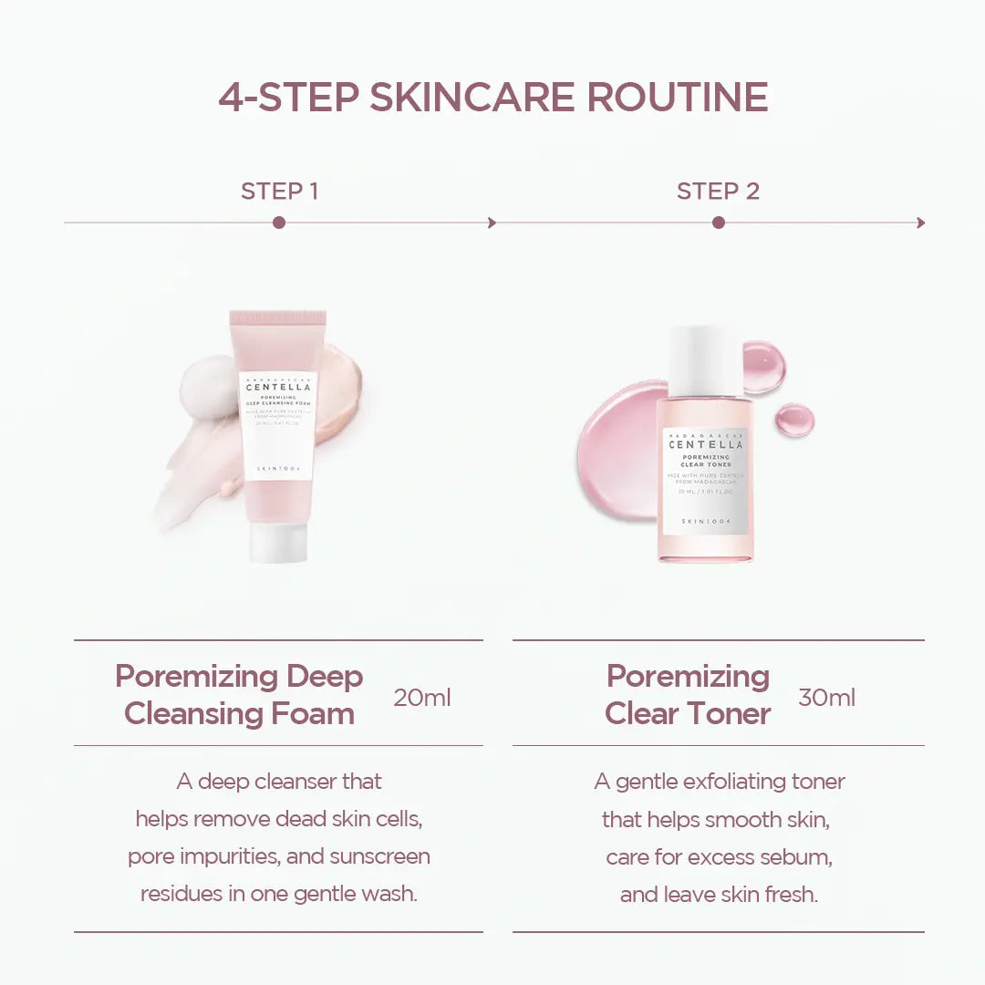 [SKIN1004 Official Shop] Madagascar Centella Poremizing Travel Kit - Pore Care 4-Step Kit, Cleansing Foam, Clear Toner, Fresh Ampoule, Light Gel Cream