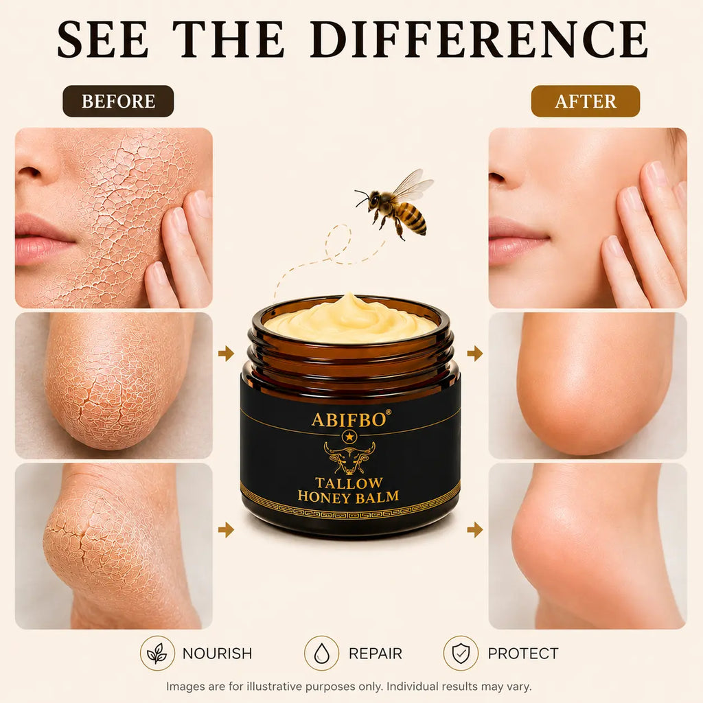 Grass-Fed Beef Tallow Balm with Raw Honey, Deep Moisturizer for Dry Sensitive Skin, Nourishing Face & Body Balm, Natural Clean Skincare for Soft Smooth Skin