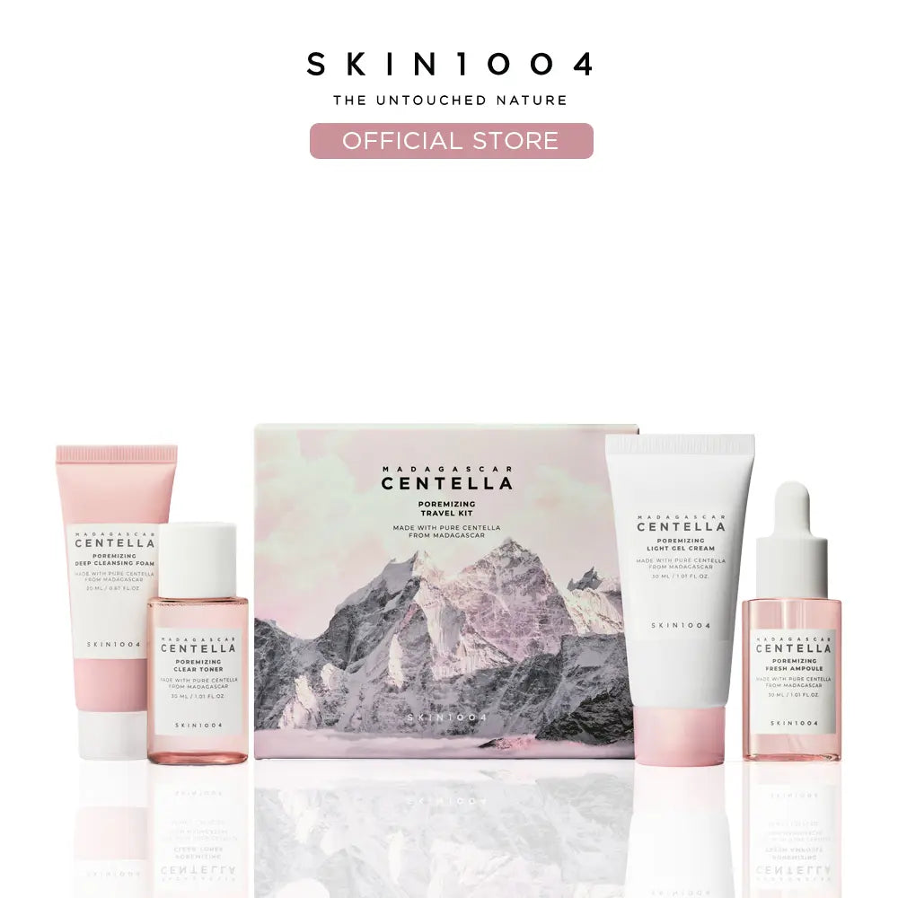 [SKIN1004 Official Shop] Madagascar Centella Poremizing Travel Kit - Pore Care 4-Step Kit, Cleansing Foam, Clear Toner, Fresh Ampoule, Light Gel Cream