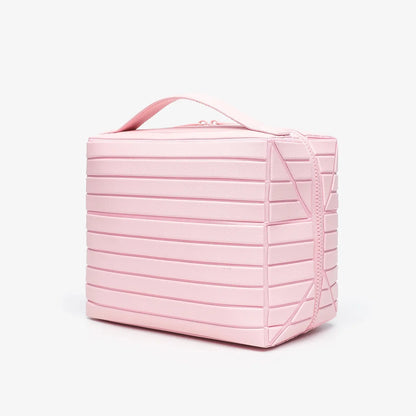 WUBYHIT Travel Makeup Bag, Large Capacity Fold down Cosmetic Bag for Women, Waterproof PVC Leather, Pull Open Toiletry Bag with Compartments, for Skincare, Brushes & Travel Essentials
