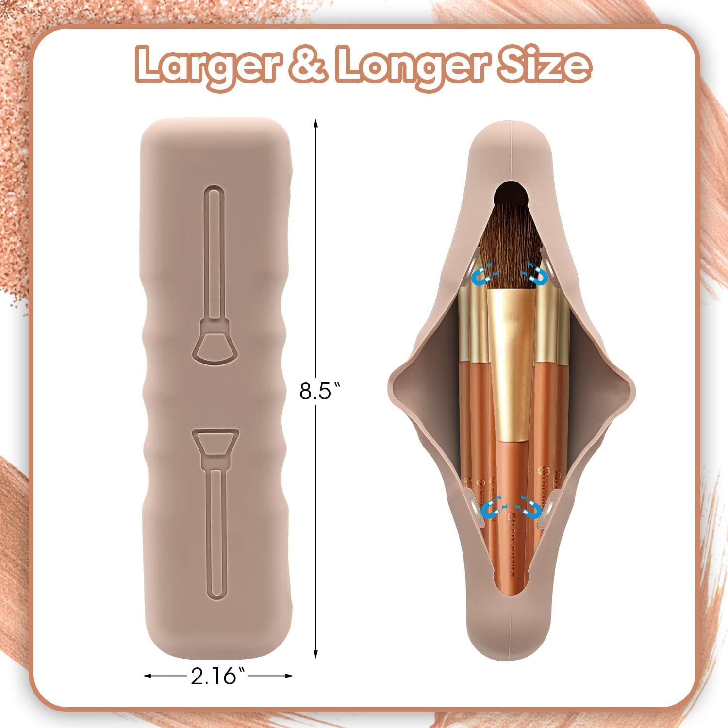 Travel Makeup Brush Holder,Silicone Makeup Brush Case Bag Soft Cute Portable Cosmetic Brushes Holders,Waterproof Makeup Brushes Organizer (Light Brown)