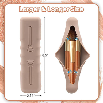 Travel Makeup Brush Holder,Silicone Makeup Brush Case Bag Soft Cute Portable Cosmetic Brushes Holders,Waterproof Makeup Brushes Organizer (Light Brown)