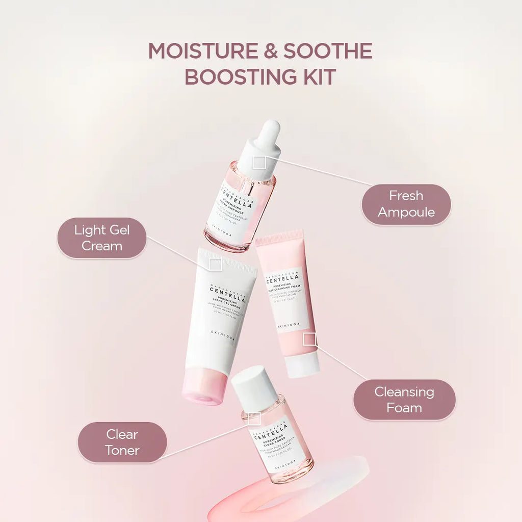 [SKIN1004 Official Shop] Madagascar Centella Poremizing Travel Kit - Pore Care 4-Step Kit, Cleansing Foam, Clear Toner, Fresh Ampoule, Light Gel Cream