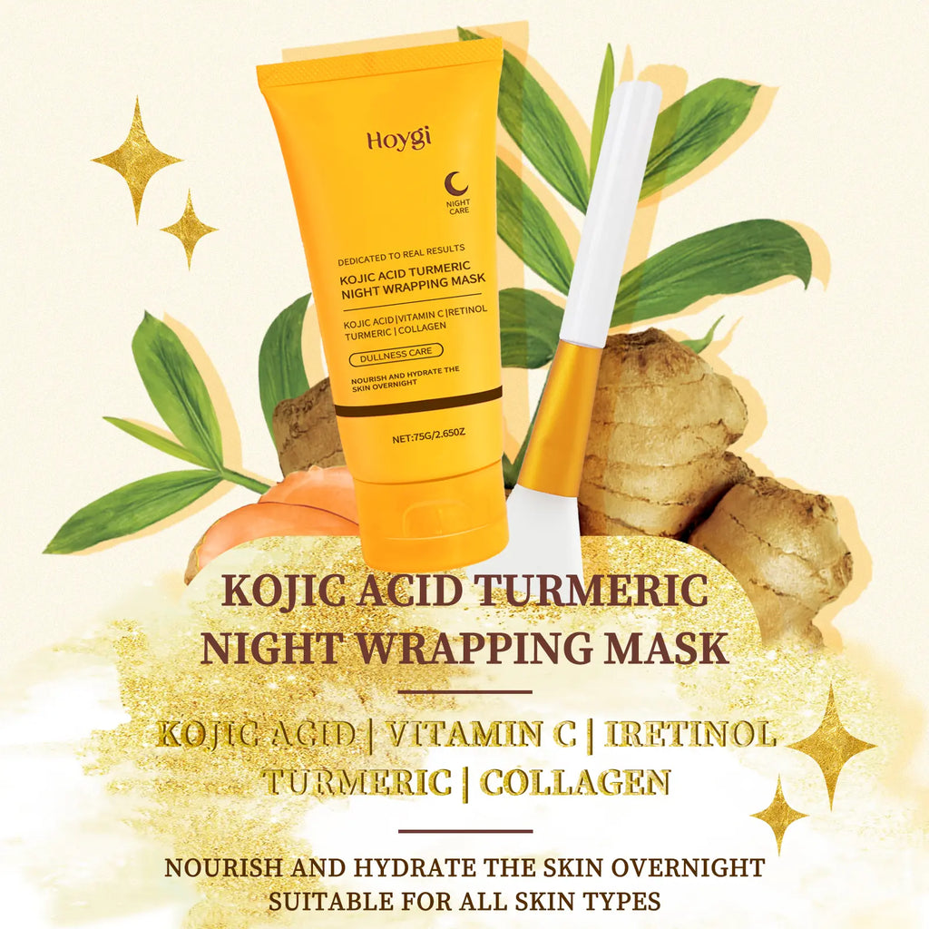Overnight Facial Peel with Turmeric & Collagen - Exfoliating & Brightening Treatment to Hydrate Acne Prone Skin, Includes Silicone Brush, Nourishing, Kojic Acid, Adults, Dry, Sensitive, Mask, Skin Care Products, Radiant, Gentle, Peel-Off, Wrap Mask