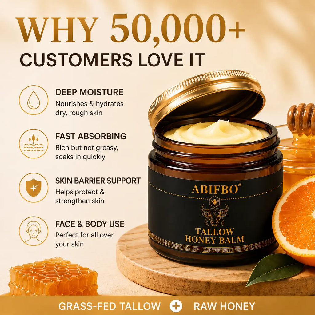Grass-Fed Beef Tallow Balm with Raw Honey, Deep Moisturizer for Dry Sensitive Skin, Nourishing Face & Body Balm, Natural Clean Skincare for Soft Smooth Skin