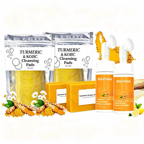 6-Piece Turmeric Skincare Set (Includes 2 Turmeric Soaps, 2 Cleansing Mousses, and 2 Cleansing Cloths). This High-Value Bundle Offers Nourishing Deep Cleansing Suitable for All Skin Types, Delivering a Fresh, Clean Experience as Part of Your Daily Routine