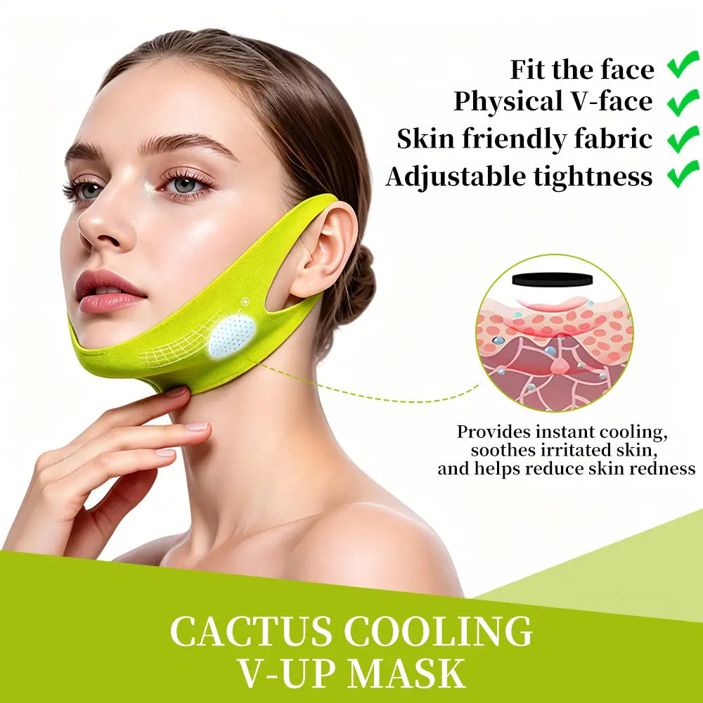 Cactus Cooling V Lift Face Mask Firming Jawline Mask Lightweight Hydration Sheet Mask for Skin Tightening Smoothing Puffiness Care and Visible Face Contour Improvement Morning Night Skincare Routine Gift Choice 4PCS