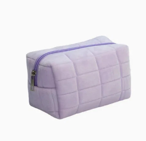 Cute Plush Makeup Bag for Women Portable Travel Small Cosmetic Bags Solid Color Zipper Toiletry Bag Washing Pouch Storage Bags