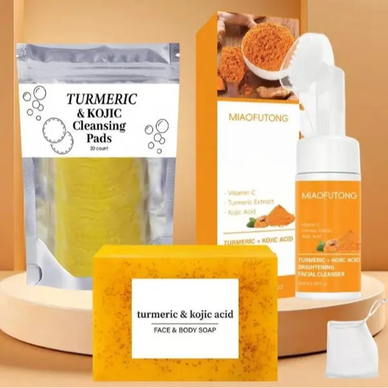 6-Piece Turmeric Skincare Set (Includes 2 Turmeric Soaps, 2 Cleansing Mousses, and 2 Cleansing Cloths). This High-Value Bundle Offers Nourishing Deep Cleansing Suitable for All Skin Types, Delivering a Fresh, Clean Experience as Part of Your Daily Routine