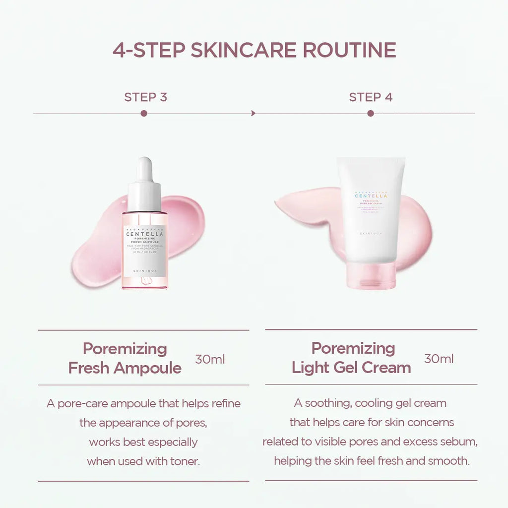 [SKIN1004 Official Shop] Madagascar Centella Poremizing Travel Kit - Pore Care 4-Step Kit, Cleansing Foam, Clear Toner, Fresh Ampoule, Light Gel Cream