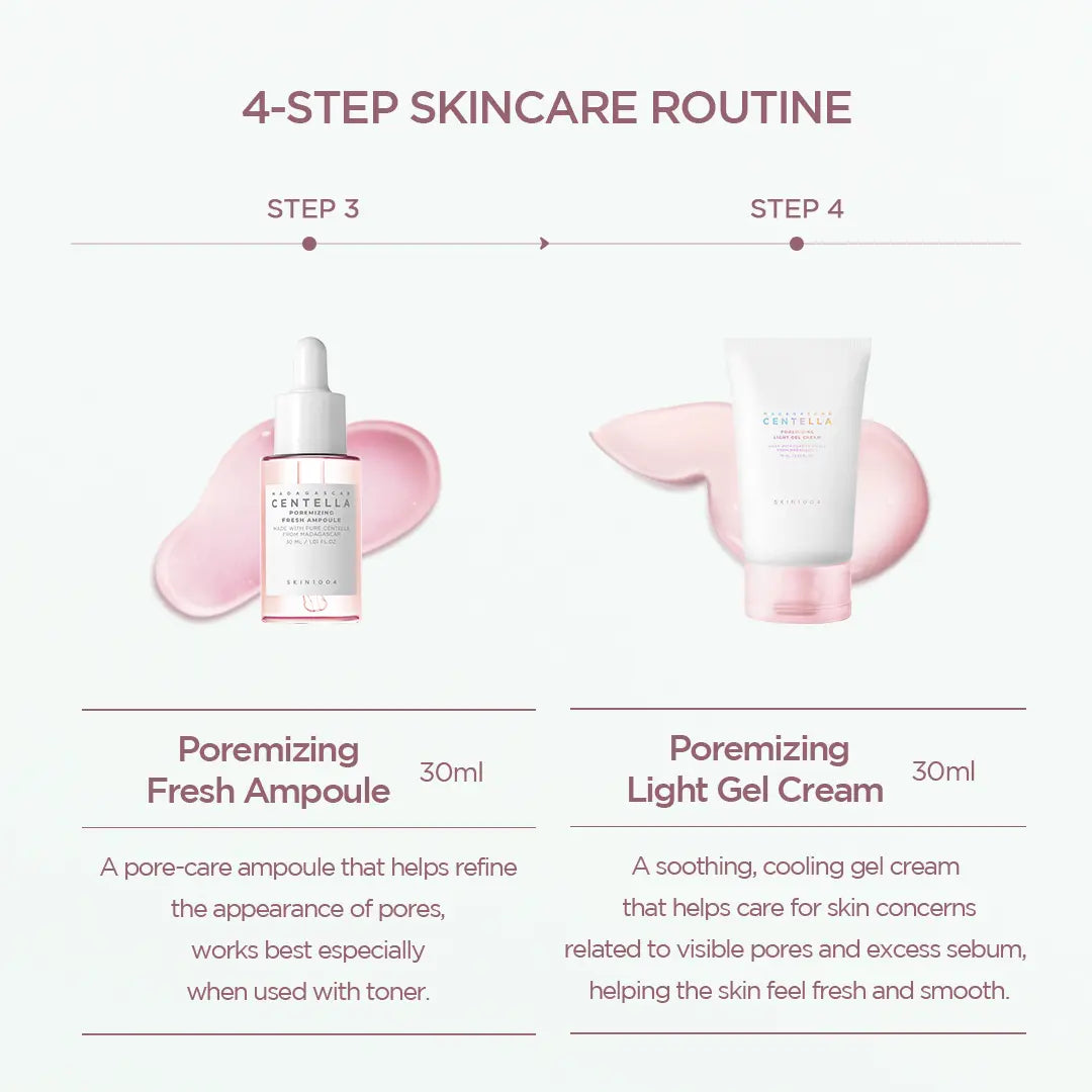 [SKIN1004 Official Shop] Madagascar Centella Poremizing Travel Kit - Pore Care 4-Step Kit, Cleansing Foam, Clear Toner, Fresh Ampoule, Light Gel Cream