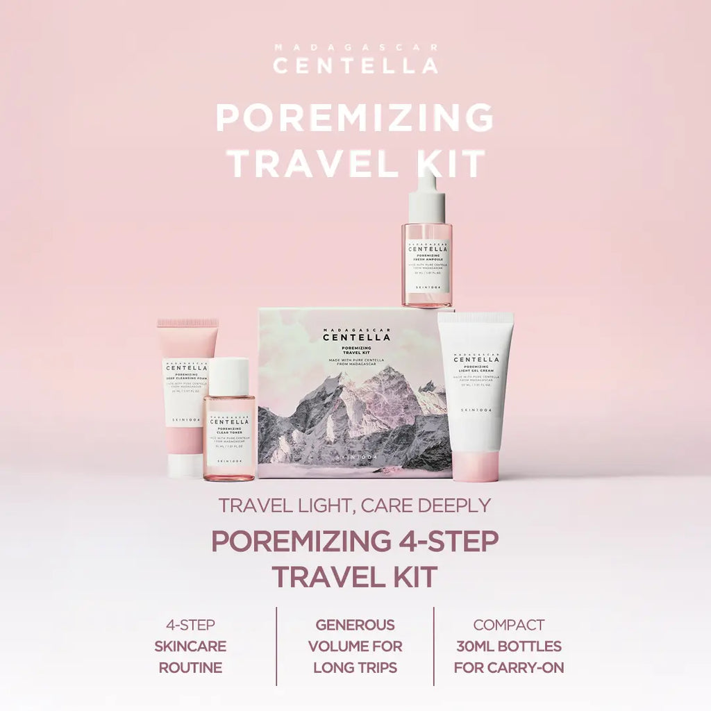 [SKIN1004 Official Shop] Madagascar Centella Poremizing Travel Kit - Pore Care 4-Step Kit, Cleansing Foam, Clear Toner, Fresh Ampoule, Light Gel Cream