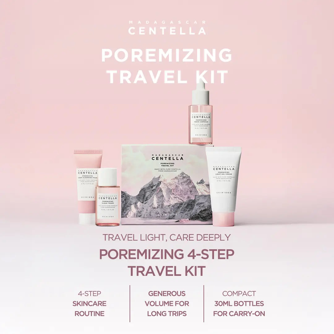 [SKIN1004 Official Shop] Madagascar Centella Poremizing Travel Kit - Pore Care 4-Step Kit, Cleansing Foam, Clear Toner, Fresh Ampoule, Light Gel Cream