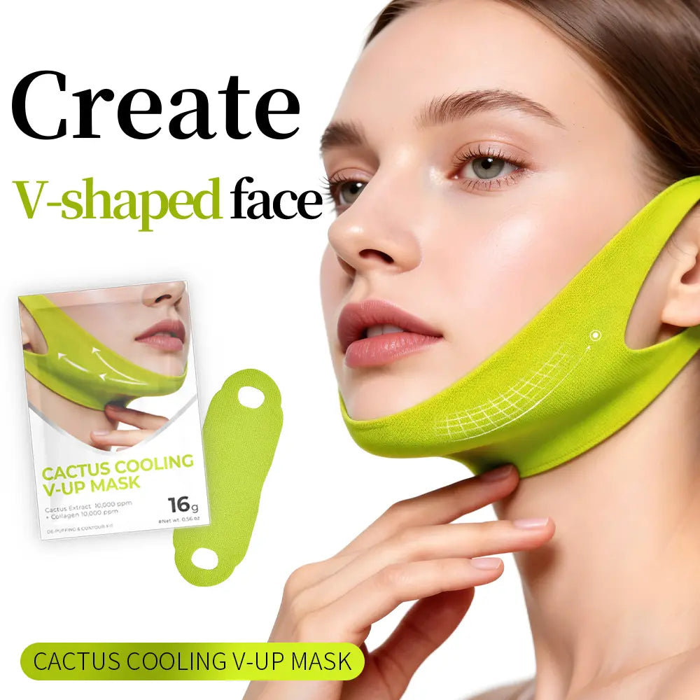 Cactus Cooling V Lift Face Mask Firming Jawline Mask Lightweight Hydration Sheet Mask for Skin Tightening Smoothing Puffiness Care and Visible Face Contour Improvement Morning Night Skincare Routine Gift Choice 4PCS